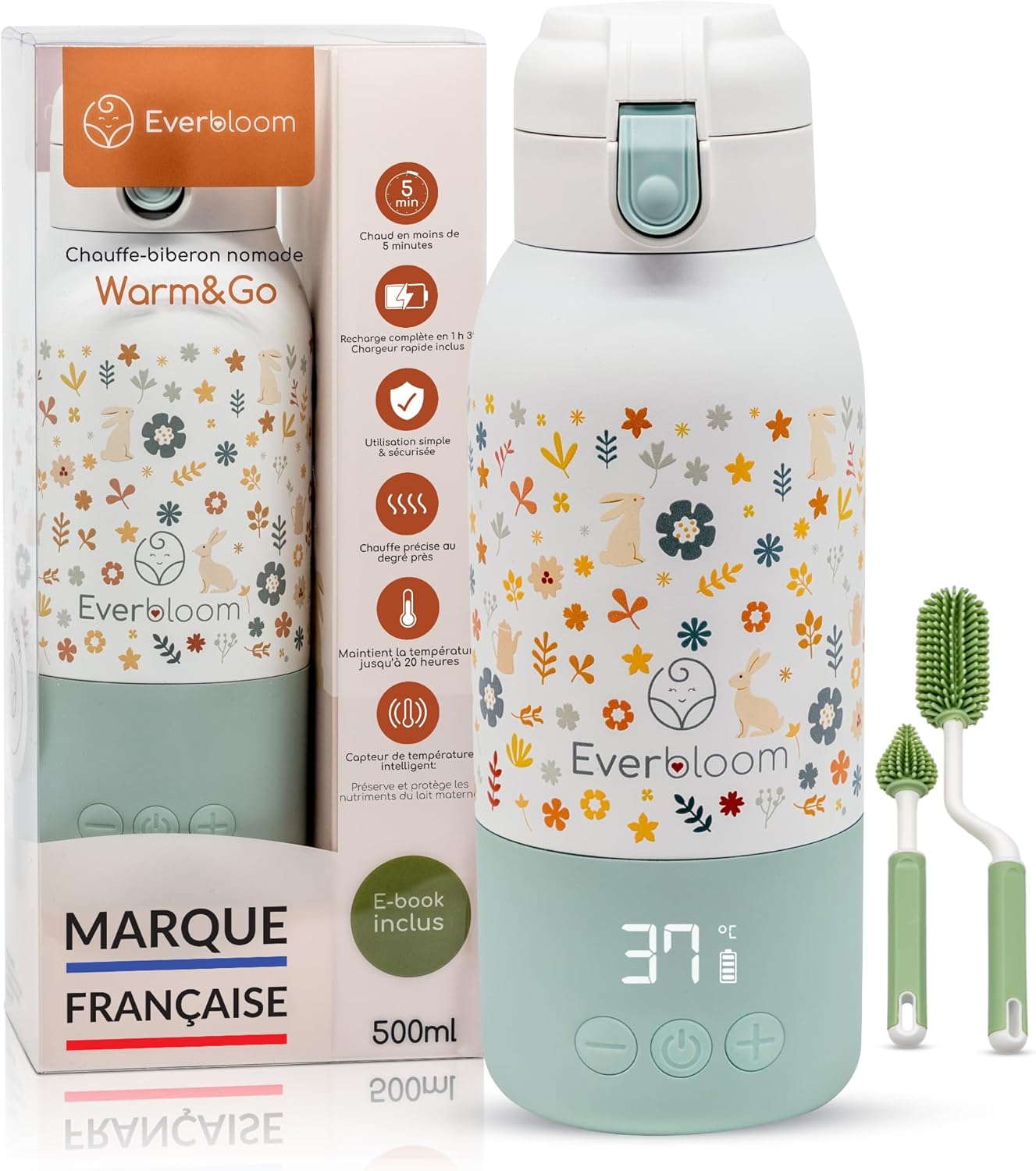 Chauffe-Biberon Nomade Sans Fil 500ml – Température Réglable, Chauffage Rapide, Autonomie Longue, Idéal Voyage Bébé