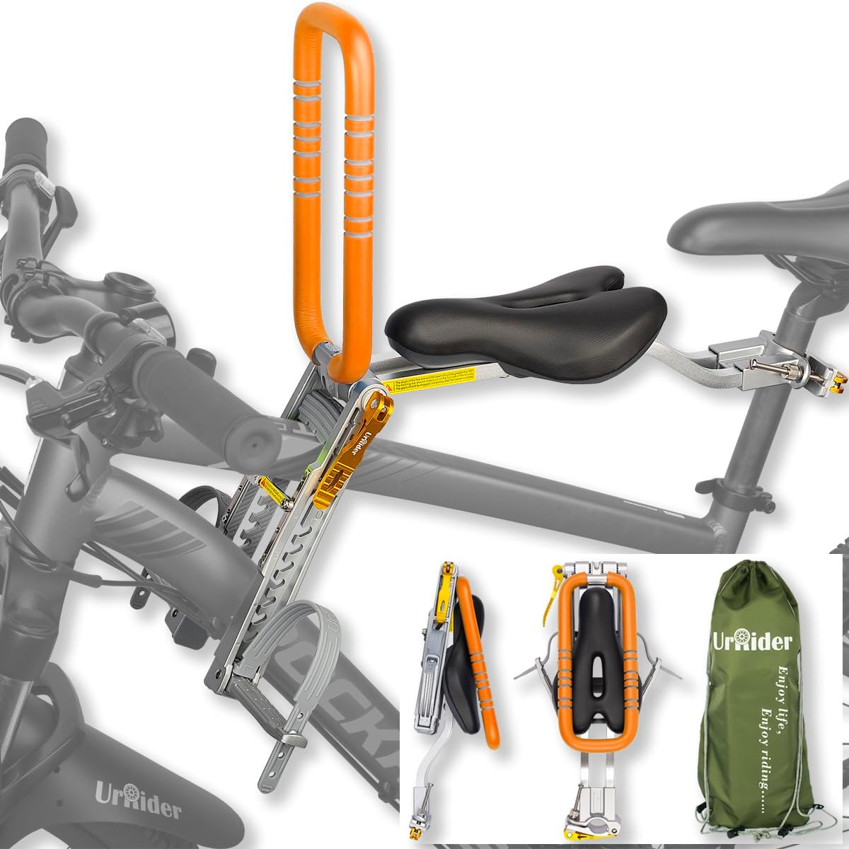 Porte-Bébé Vélo Avant UrRider Pliable – Siège Ultra Léger, Installation Rapide Sans Outil, Idéal Enfant 2 à 6 Ans